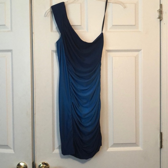 Blue Ruffled Body Con Dress - Picture 1 of 6